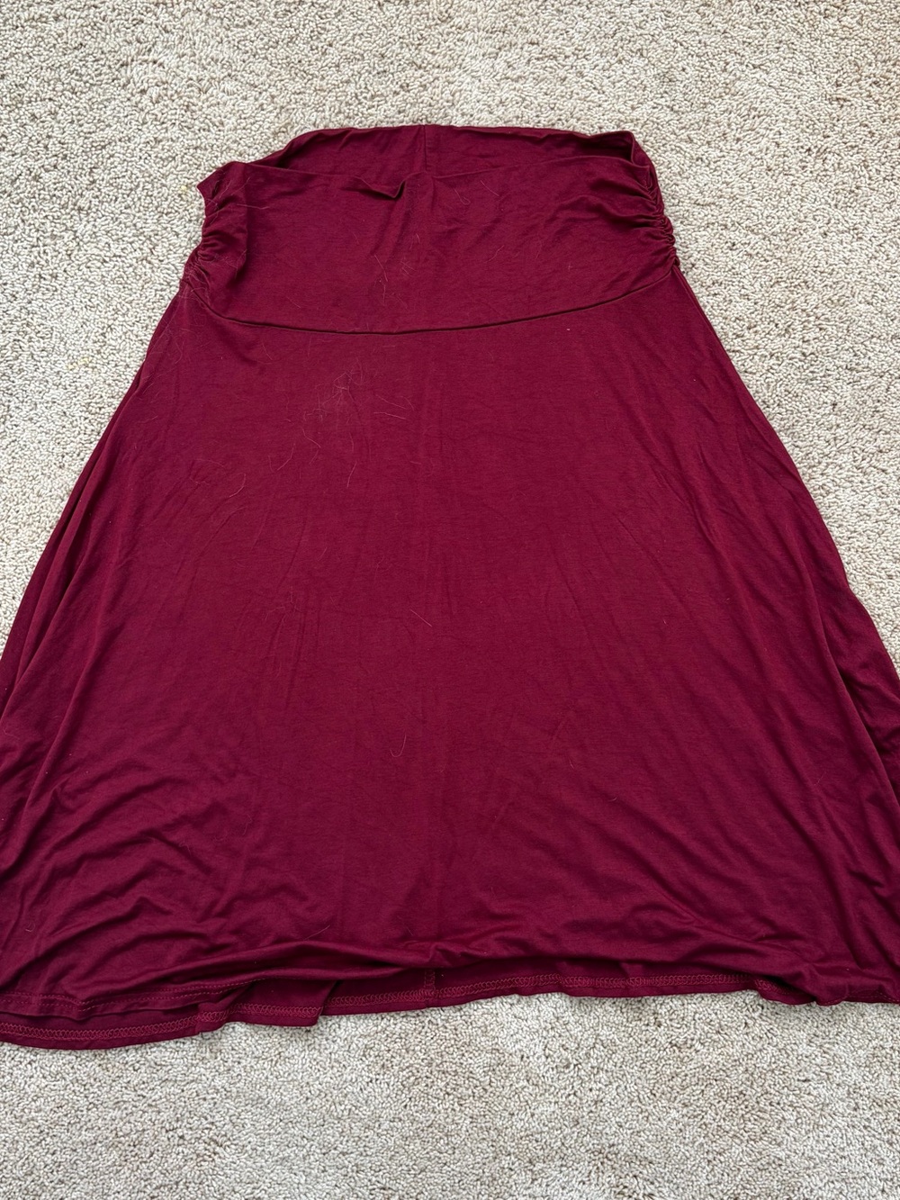 Midi Fold-Over Waist Skirt in Burgundy size large good stretch